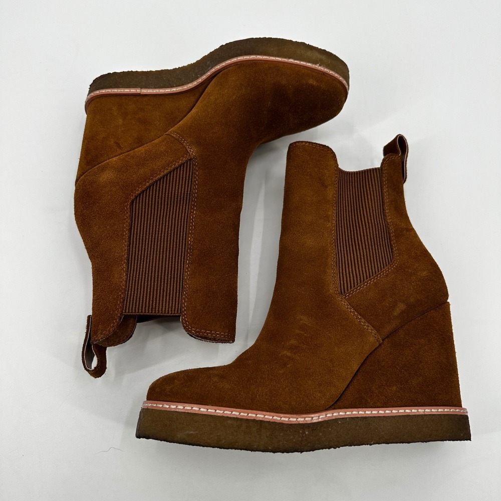 Steve Madden Brown‎ Suede Wedge Morris Booties Ankle Boots Platform Streetwear - Picture 7 of 10